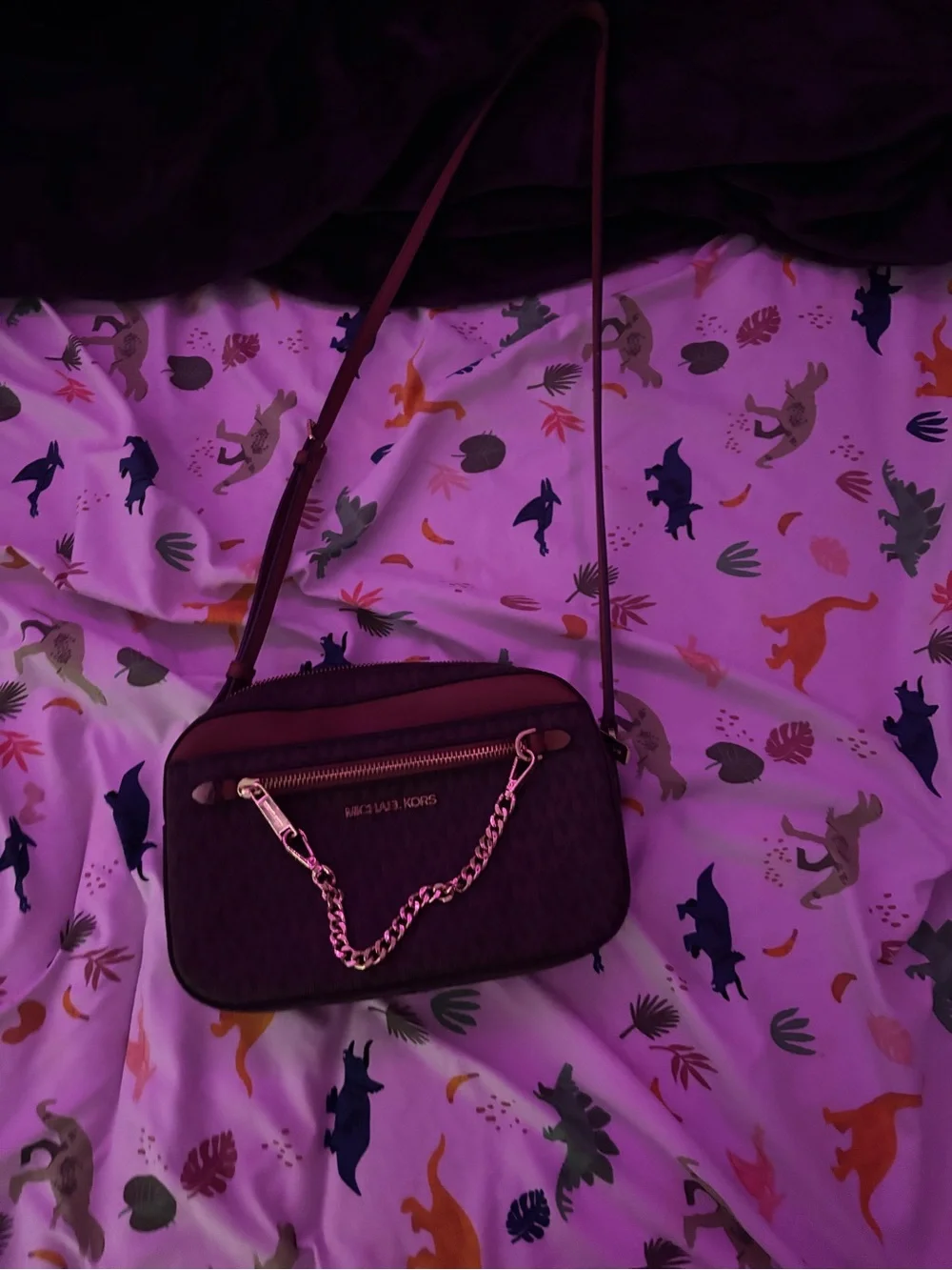 Michael Kors Maroon Crossbody Bag with Gold Chain